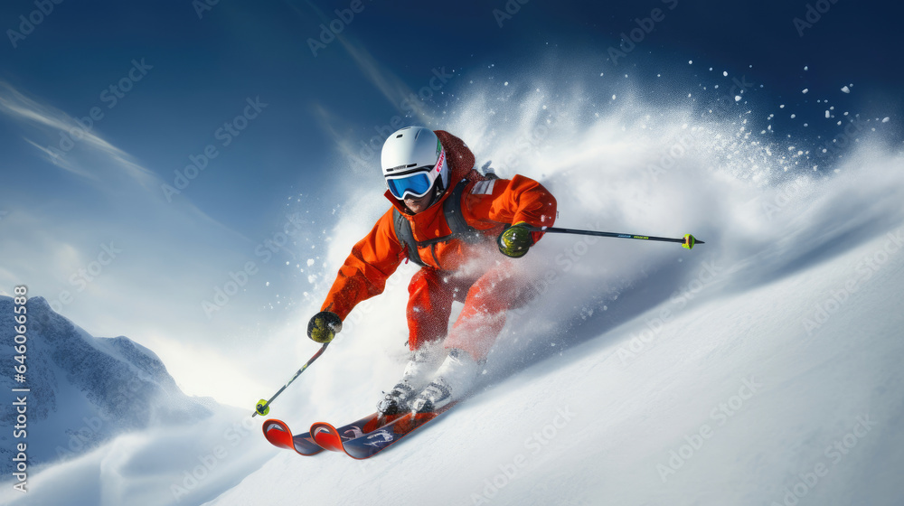 Thrilling Downhill Skiing in Winter Wonderland