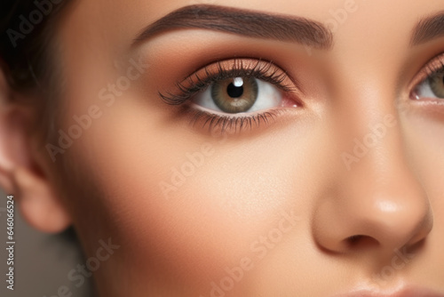 Beautiful woman face close up. Perfect skin. Eyelashes extensions