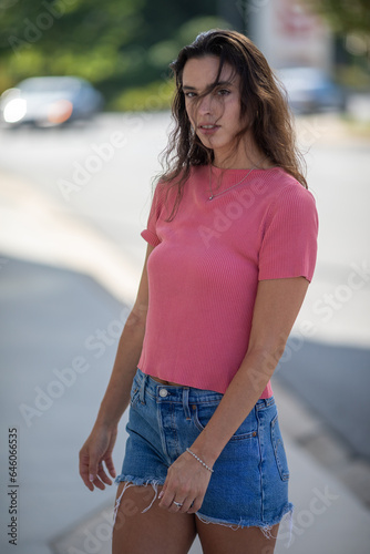 A portrait of a brunette woman