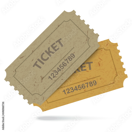 Admit One Vintage Paper Tickets with Numbers Icon Isolated.