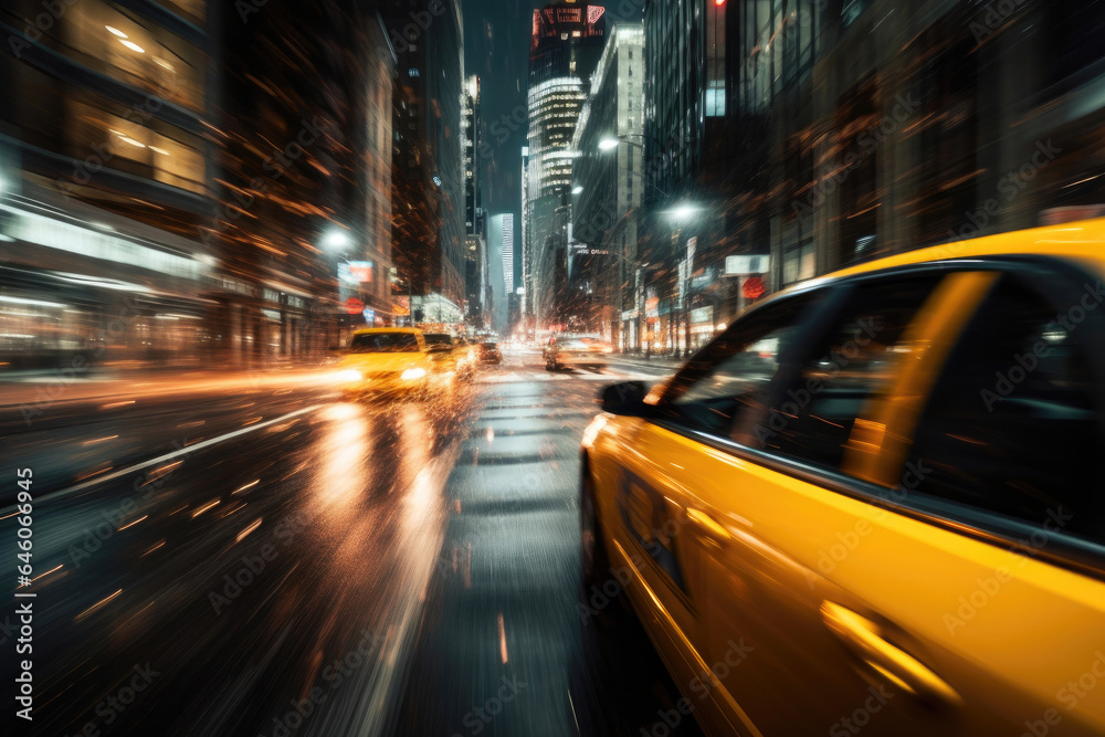 Yellow Cab in Motion: Urban Nightlife