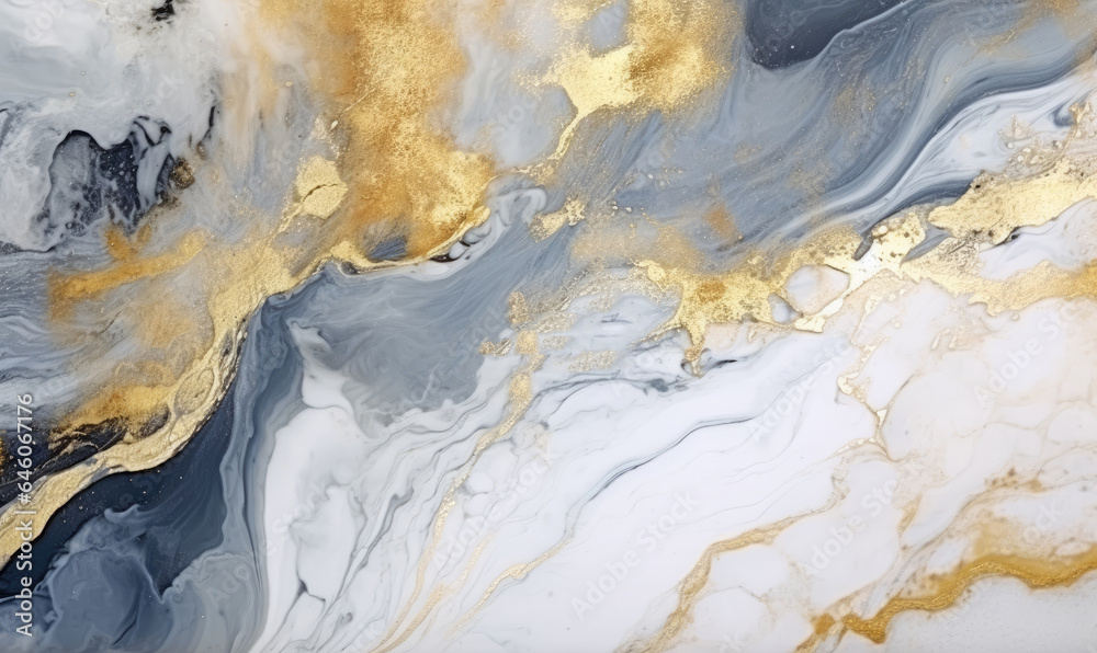 Naklejka premium Texture of marble stone. Spreading paint out wallpaper and golden flow. For banner, postcard, book illustration. Created with generative AI tools