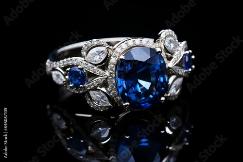 Blue sapphire adorned with dazzling diamonds. Generative AI