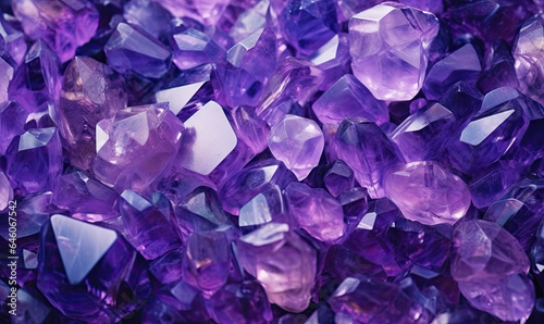 Amethyst stones Background. Purple minerals wallpaper. For postcard, book illustration.Created with generative AI tools