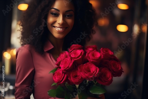 Graceful Black Woman with Bouquet