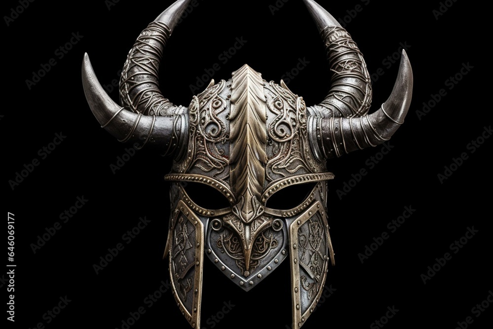 Horned Viking helmet on white background. Generative AI