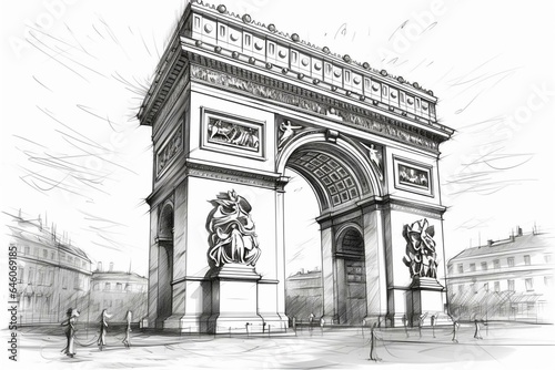 Sketch of triumph arch in Paris. Generative AI