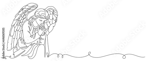 Kneeling angel line art vector illustration