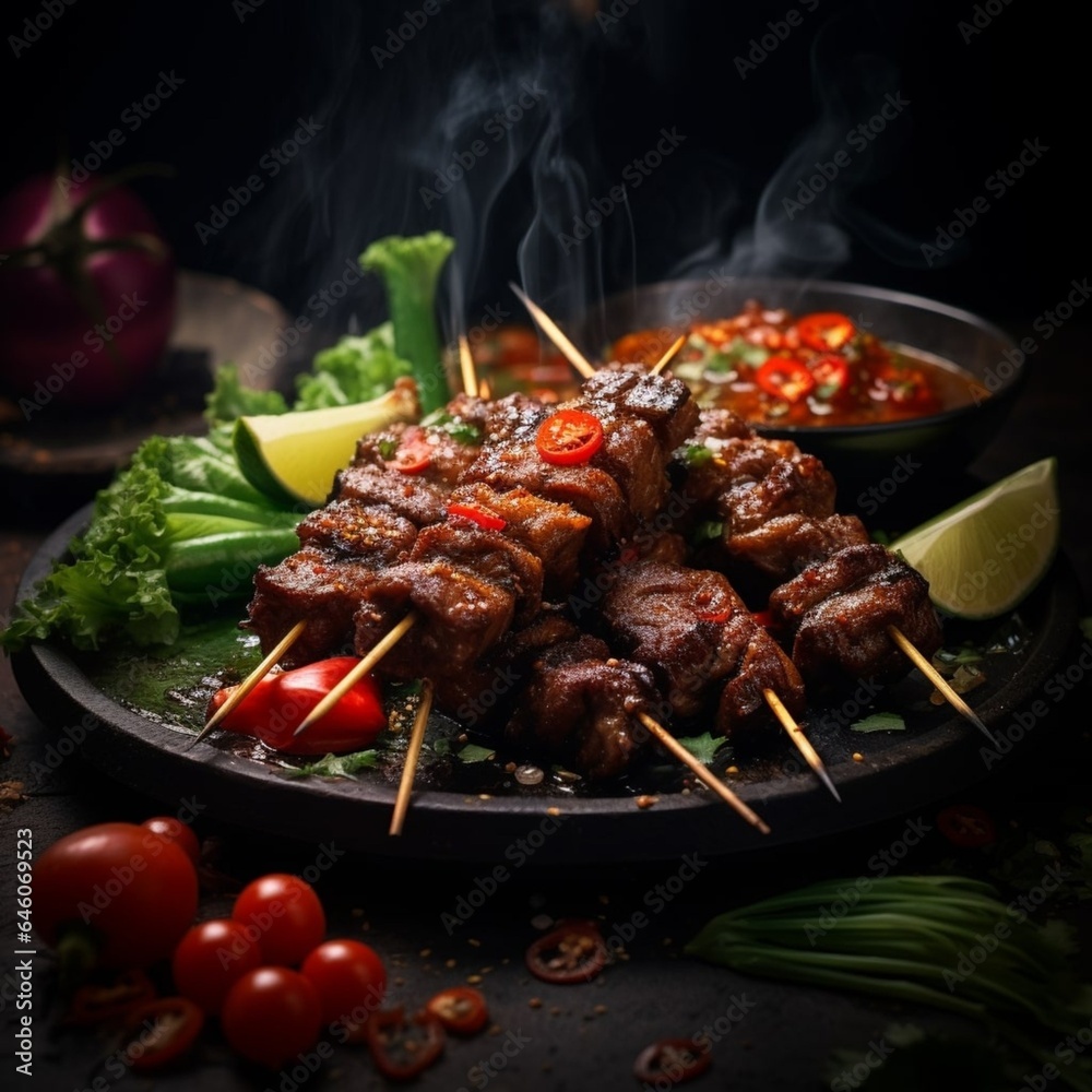 Indonesian Satay on the grill generate with AI