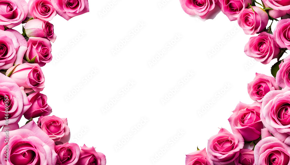 Photo & Art Print ピンク色の薔薇の花のフレーム 真ん中にコピースペース(背景透過)アルファチャンネル付png  招待状、挨拶状、ウェディング カード, anmitsu