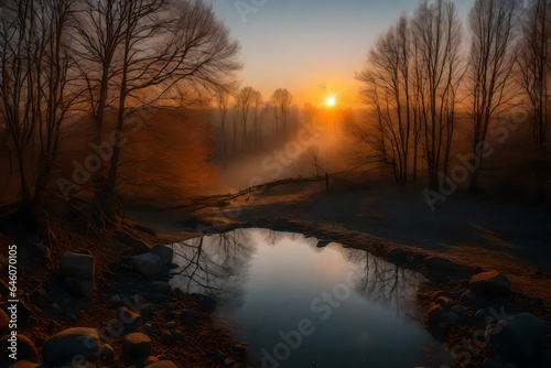 sunrise over the river Generated Ai