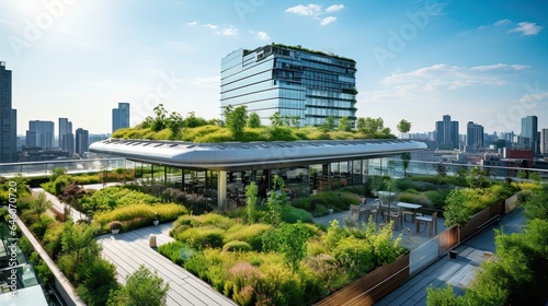 a rooftop garden on a city building, emphasizing its cooling effect and contribution to air quality improvement © 18042011
