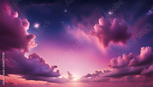 幻想的で美しい夕焼け空　青色の空と紫色の雲と星