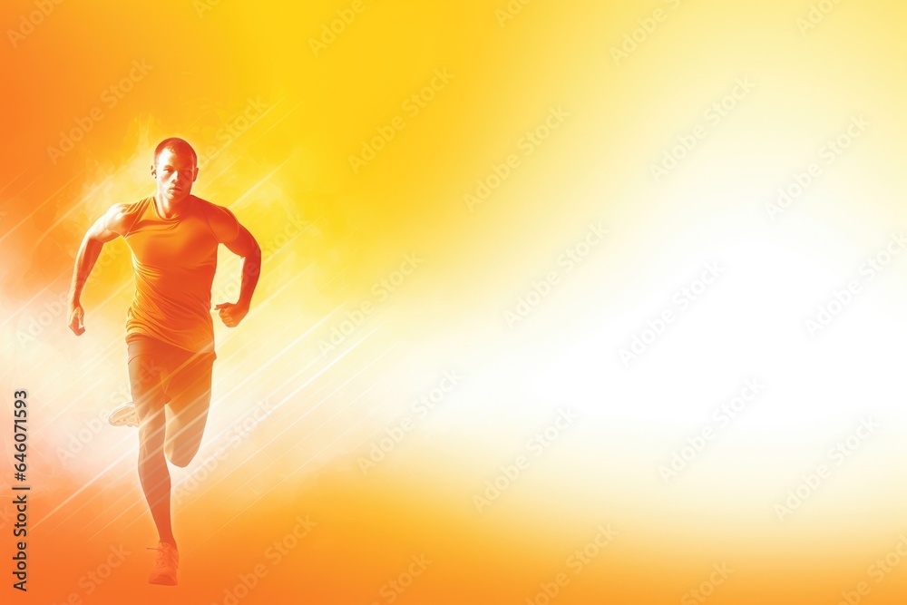 Bright colorful background, sports theme, running athlete.