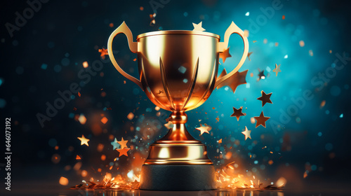 Starry Night's Award: Golden Trophy and Gold Stars on Azure Depths