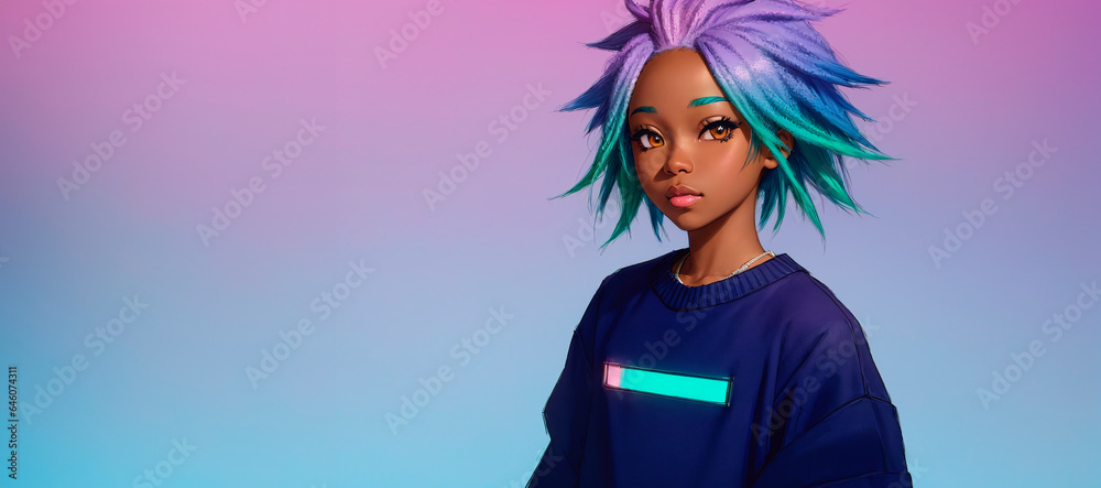 Young pretty African American woman with blue hair Young pretty African American woman with blue hair