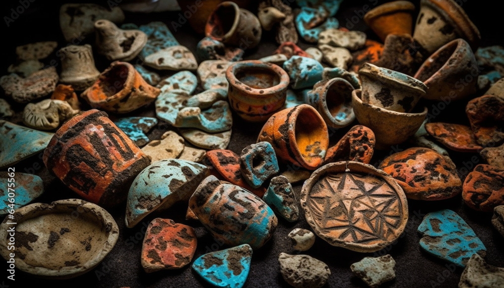 Abundant terracotta pottery collection showcases indigenous African craftsmanship and culture generated by AI