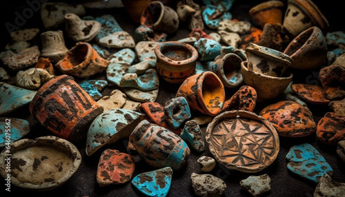 Abundant terracotta pottery collection showcases indigenous African craftsmanship and culture generated by AI