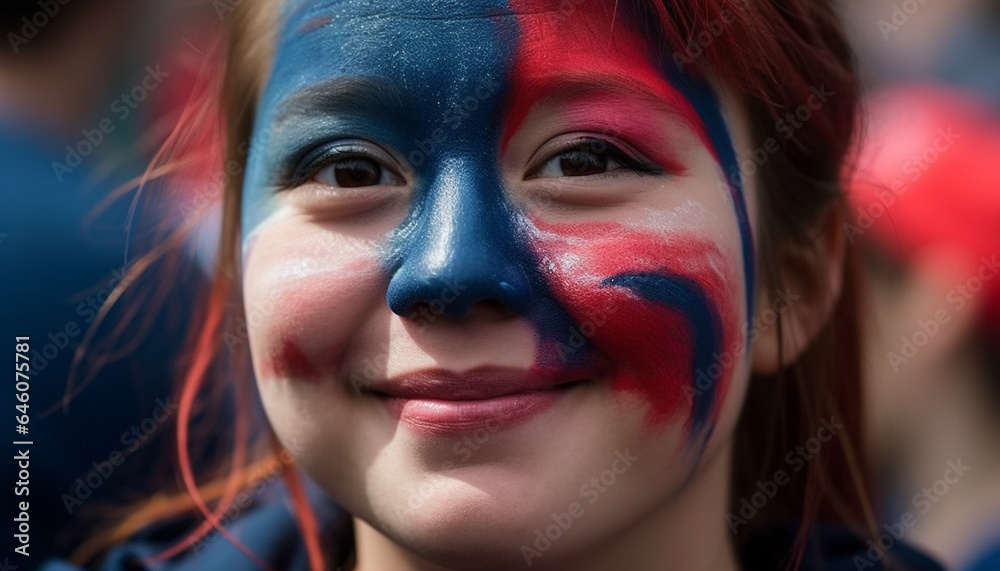 Cute girls with face paint show patriotism at soccer event generated by AI