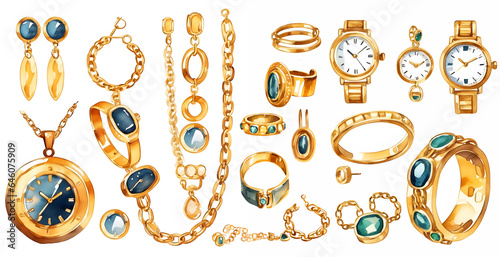 Foto Set of gold watches and other accessories
