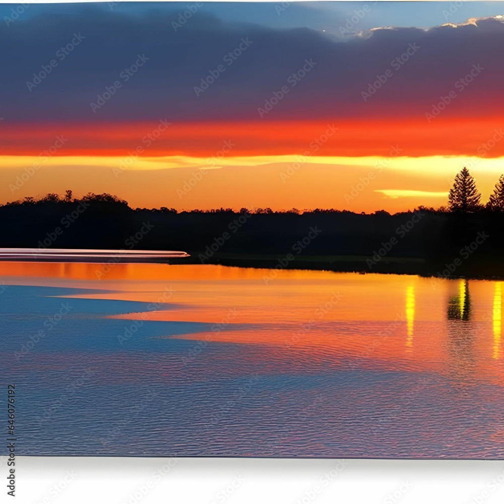 Fototapeta premium sunset over the lake