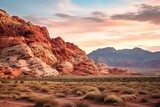 Desert landscape in Nevada with red rock canyon at evening. Generative AI