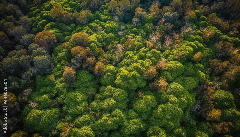 Green forest landscape, high up in the mountain range generated by AI Green forest landscape, high up in the mountain range generated by AI