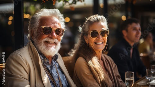 an elderly happy couple enjoying life in a cafe © stasknop