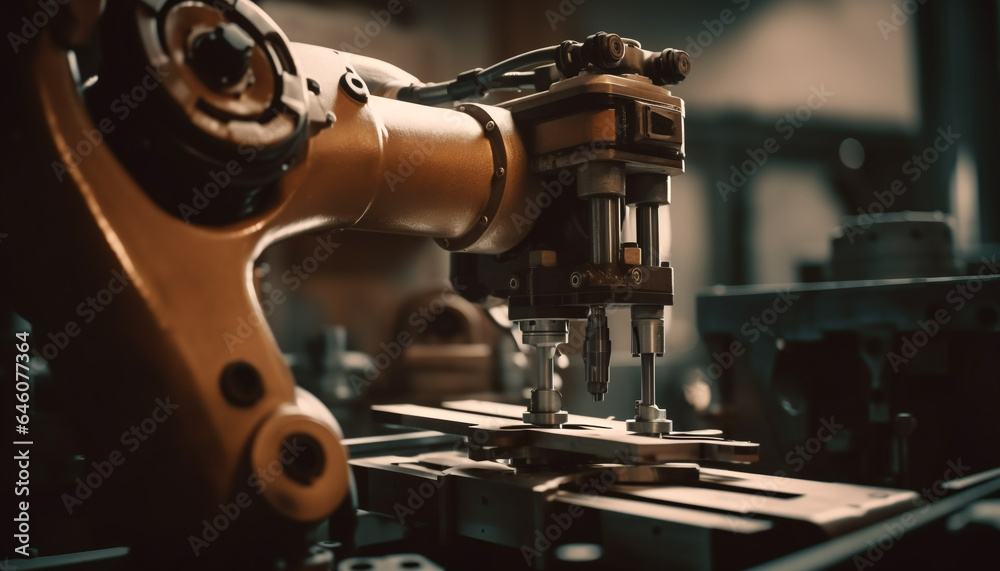 Fototapeta premium Metal workers skillfully operate machinery in an automated steel factory generated by AI