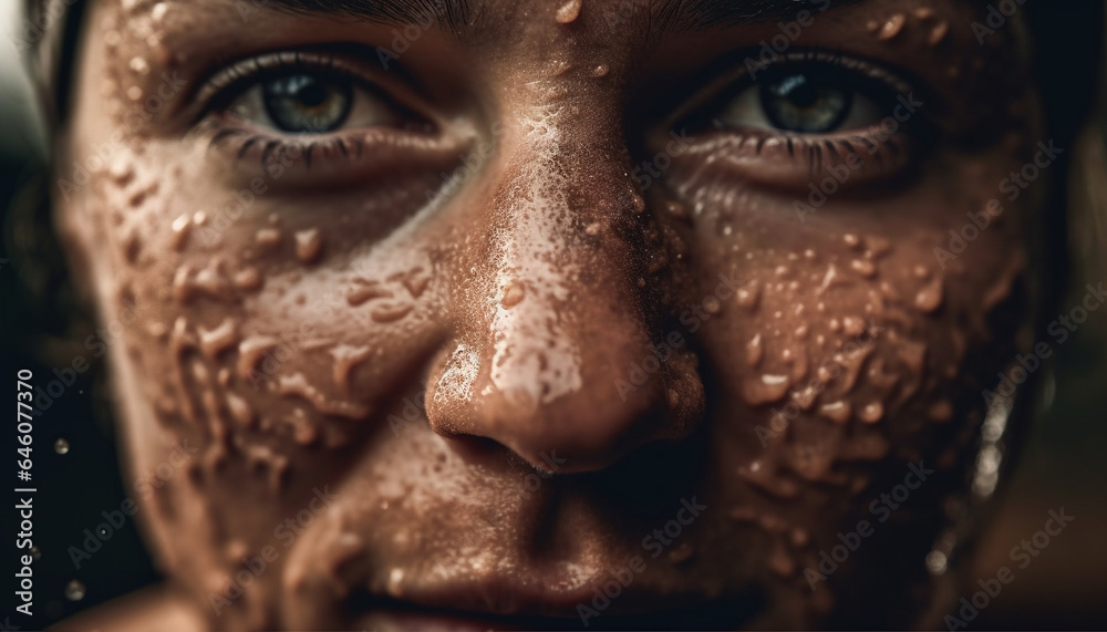 Beautiful young woman smiling, looking at camera with wet hair generated by AI