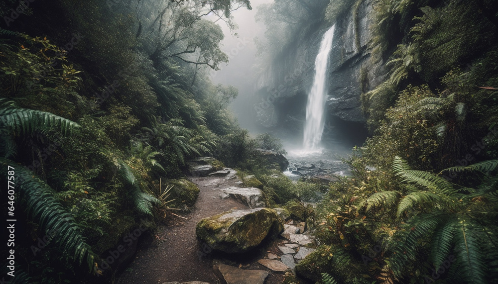 Tranquil scene of flowing water in tropical rainforest beauty generated by AI