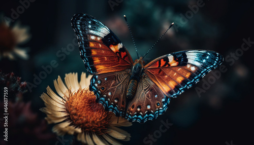 Vibrant butterfly wing showcases natural beauty in multi colored pattern generated by AI © Stockgiu
