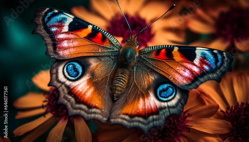Vibrant butterfly wing showcases beauty in nature fragility and elegance generated by AI