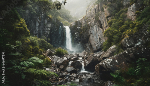 Tranquil scene of majestic mountain peak in tropical rainforest generated by AI © Stockgiu