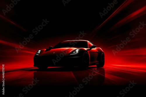 dark silhouette of a red sport car. Generative AI