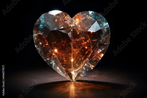 Shimmering gemstone heart symbolizing emotions  isolated on dark backdrop. Generative AI