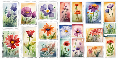 Set of postage stamp with the emblem of a delicate flower