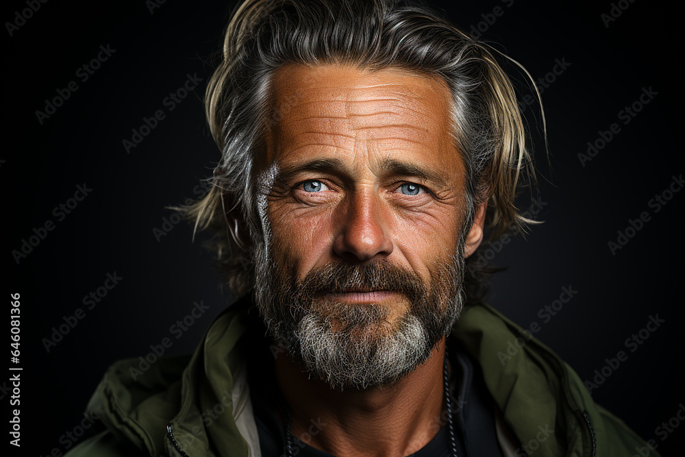 Studio portrait of middle age man on different colours background