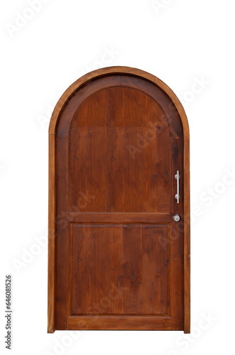 Classic arched wooden door on transparent background. (PNG File)