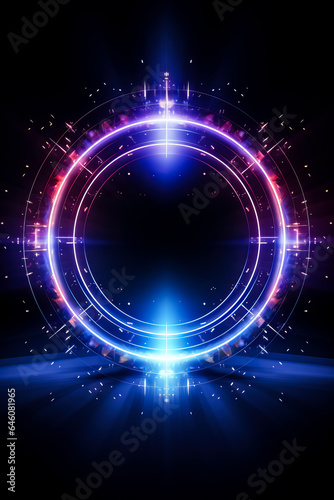 Abstract background with double glowing circle geometric lines connection featuring modern shiny blue and purple tech lines pattern illustrating futuristic technology concept 