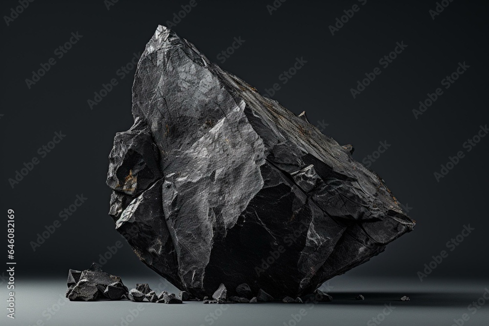 Dark rock on a plain background. Generative AI