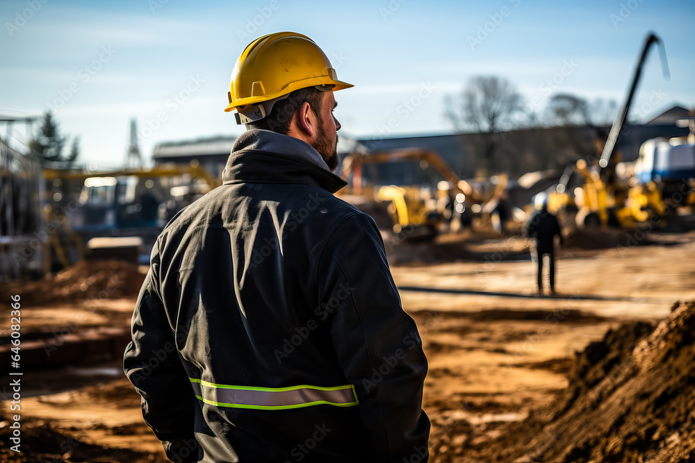 Construction worker or foreman overseeing activities at a construction site Construction worker or foreman overseeing activities at a construction site