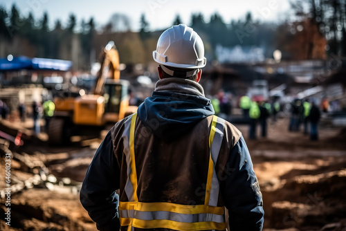 Construction worker or foreman overseeing activities at a construction site  © fotogurmespb