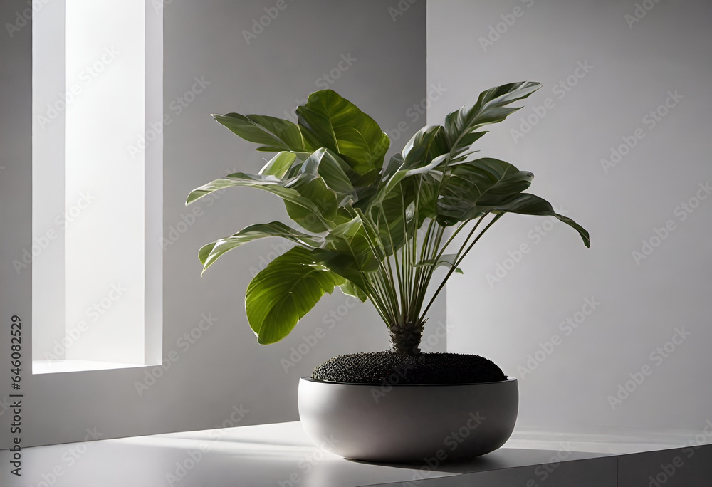 plant in a vase in minimal white style plant in a vase in minimal white style