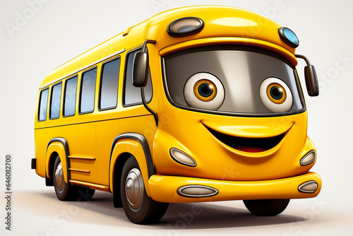 Illustration of a cheerful yellow school bus depicted in a cartoon style 