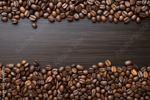 Coffee beans flat, fox copy space. Generative AI © Saffron