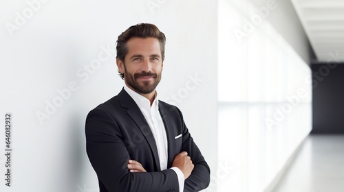 Portrait of confident businessman with arms crossed looking at camera in office