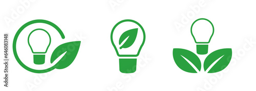 Light bulb green leaf leaves set icon symbol of creative ideas in environment friendly eco organic innovation
