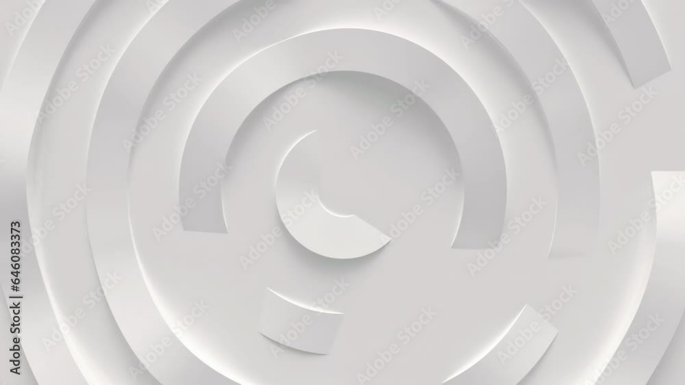 Wave from concentric circles, rings on the surface. Bright, milky radio wave abstract motion background. Seamless loop.