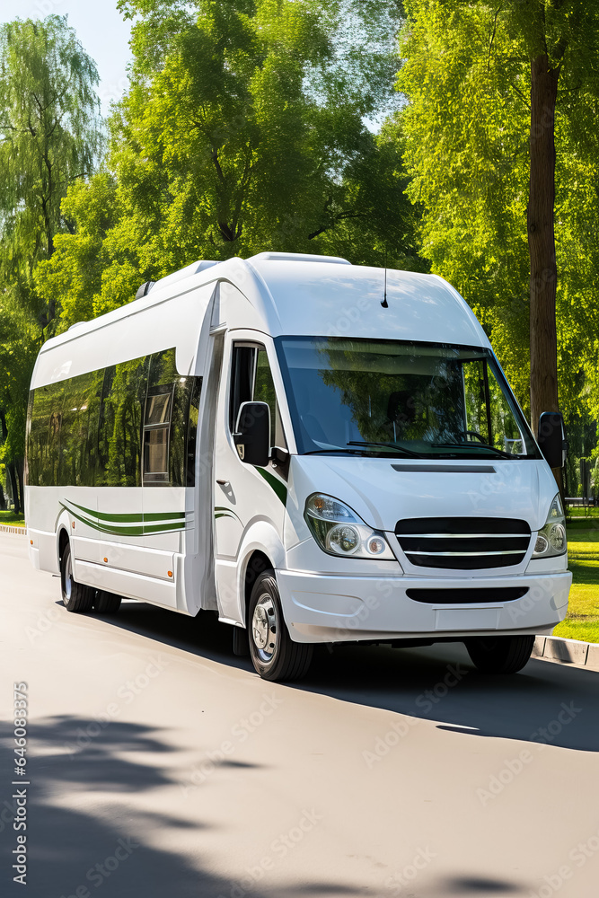 White minibus for city street transportation and delivery purposes 